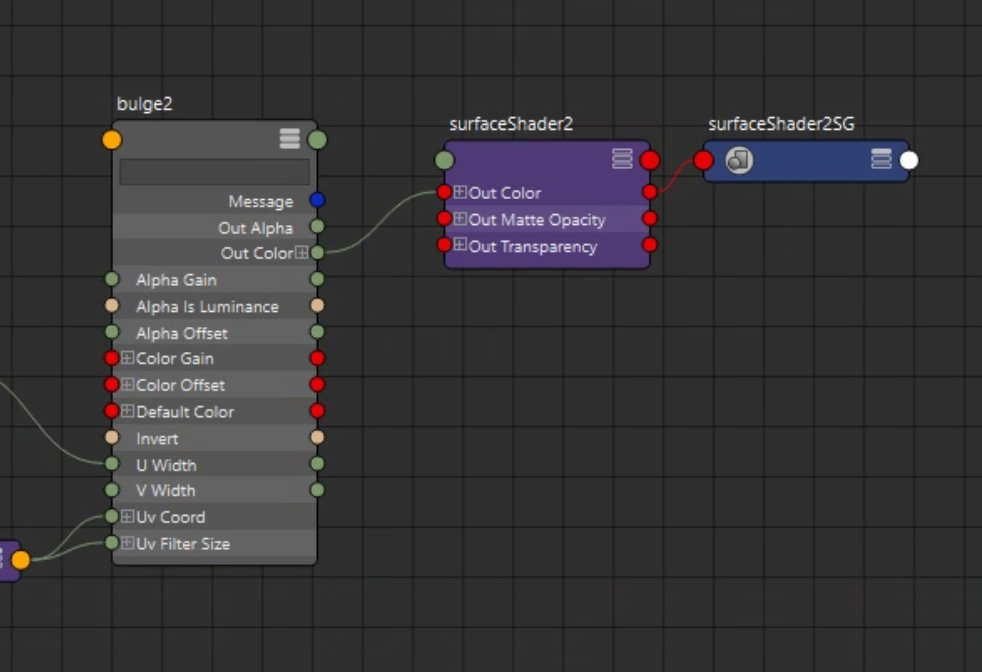 bulgeノードをSurfaceShaderに接続した帯状ノイズの表示結果