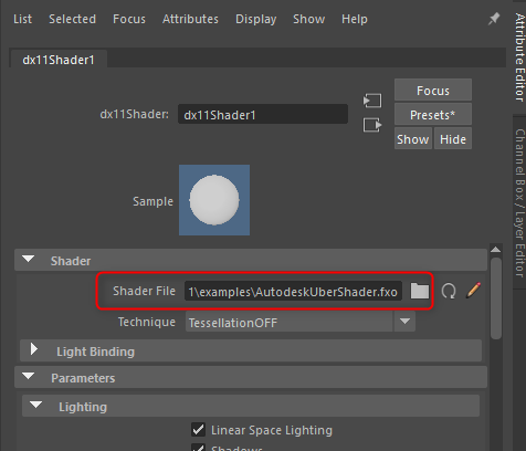 dx11ShaderノードのShader Fileへfxファイルを指定する設定