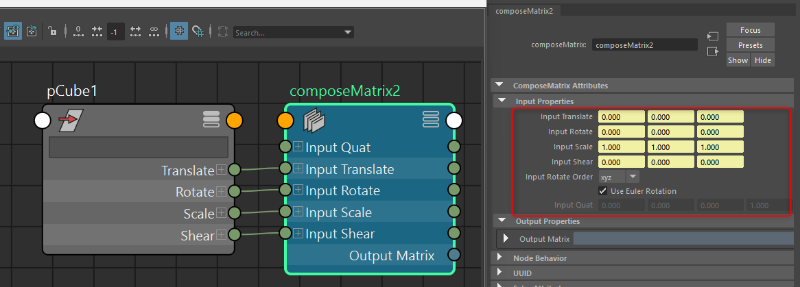 MayaのcomposeMatrixノードでSRTから行列を作成する設定