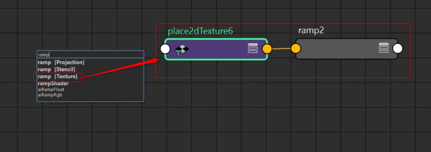 Mayaでrampノードを作成した状態