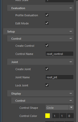 root_moduleのControl NameとJoint Nameを設定する画面