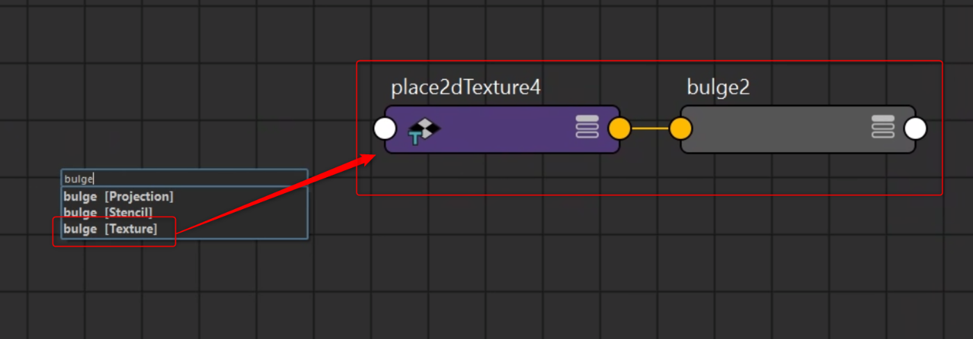 bulgeノードのplace2dTextureでRepeatUVを(1,1)に設定した画面