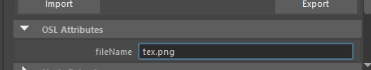 Mayaプロジェクトのsourceimagesにあるtex.pngをファイル名だけで指定した状態