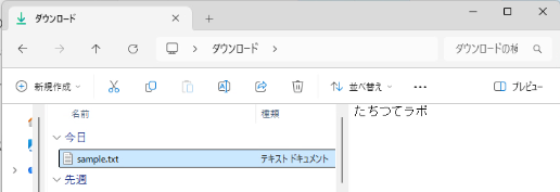 Mayaのスクリプトノードによりダウンロードされたsample.txtを示すフォルダー