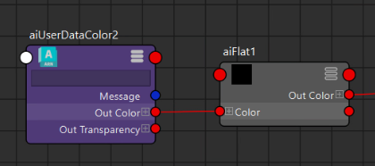 aiUserDataColorのoutColorをaiFlatのColorへ接続したマテリアル